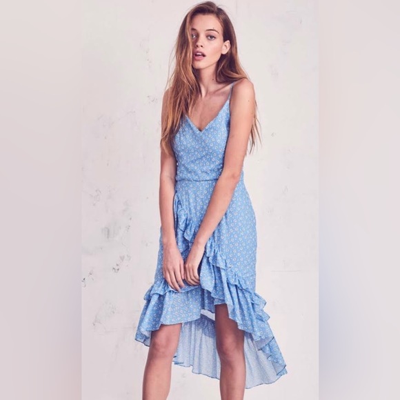 LoveShackFancy Maya Dress Ruffle Cotton Print Blue Size 4 - Picture 2 of 13